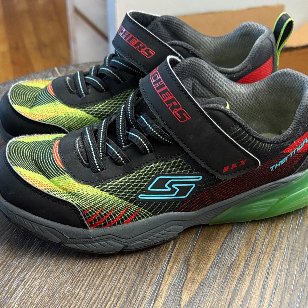 Skechers Kids' Black and Neon Green Sneakers